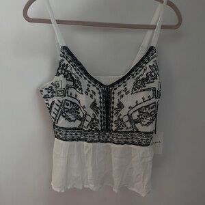 Japna Embroidered Babydoll
Tank Top V Neck Black And White
Size M Viscose